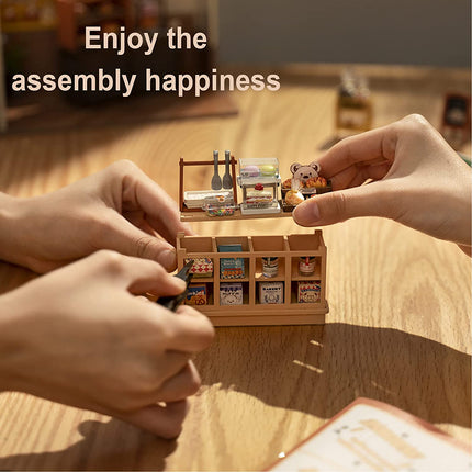 Rolife Mini Home DIY Assembly Model, Becca's Bakery, 3D Puzzle Toy, 256-piece Wooden Model With LED Lights, Creative Home Decor And Adult Gift