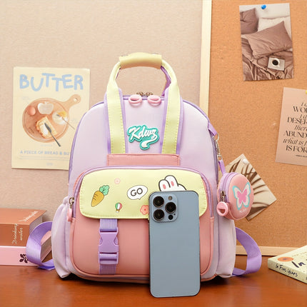 Customizable name, cute cartoon bunny/ astronaut design backpack with detachable small wallet