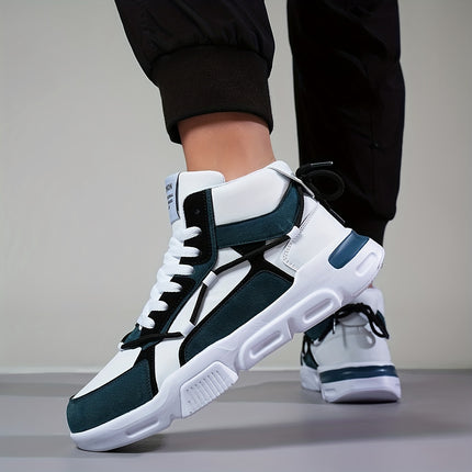 Men'S Color-Blocking High-Top Sneakers with Front Laces for Skating And Sports.