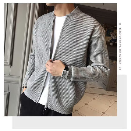 Casual All-matching Slim Fit Men's Solid Color Knitted Cardigan Jacket