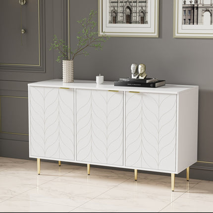 Modern Dresser with Golden Legs and Handles, Lacquered, Rounded Corners, for Bedroom, Living Room