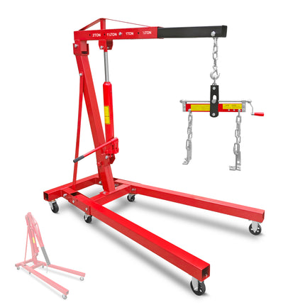 2 Ton Folding Hydraulic Engine Hoist with Lever, 4400 lbs Folding Engine Shop Crane Hoist Lift, Heavy Duty Cherry Picker Engine Lift with 6 Iron Caster Wheels for Garage Workshop