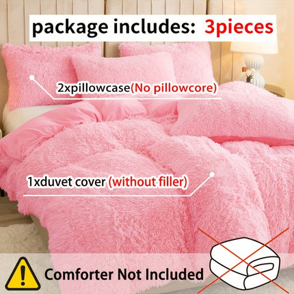 3pcs Solid Color Polyester Plush Duvet Cover Set, Winter Bedding, Machine Washable, Zipper Closure, 250-300g Fabric, Active Print, No Filler, Pillowcases Included