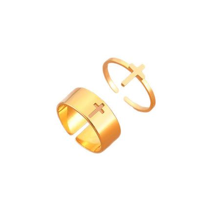 Stylish Stainless Steel Open Cross Ring Set