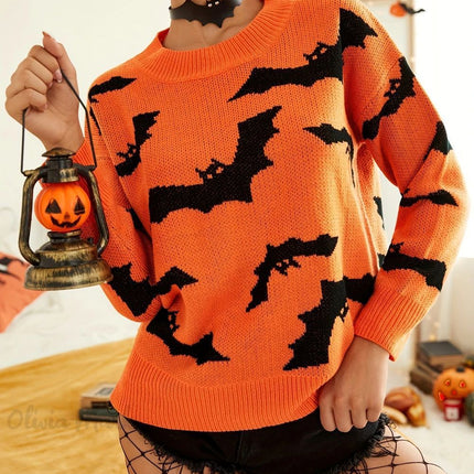 Fashion Women's Wear Long Sleeve Halloween Brocade Sweater Knitted