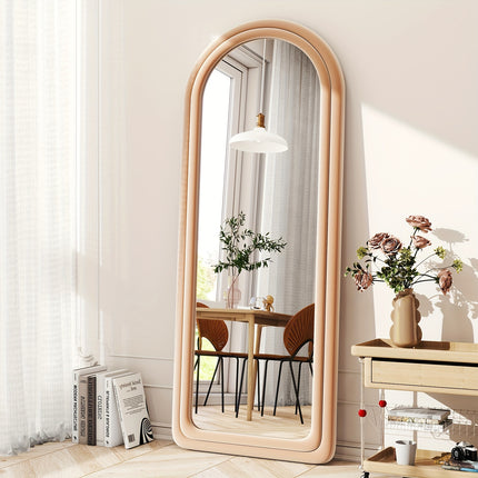 63"x24" Flannel Arched Floor Mirror, Arched Mirror With Stand, Large Arched Full Length Mirror