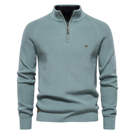 Men's Zipper Stand Collar Knitted Sweater Fashion Slim Solid Color