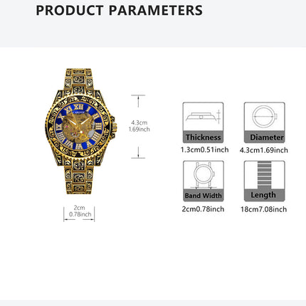 1pc Men'S Luxury Mechanical Watch with Roman Numeral Dial, Blue Hands & Golden-Tone Markers