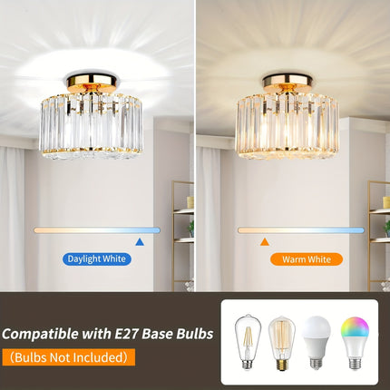 Modern Crystal Ceiling Light - Vintage K9 Crystal Chandelier Metal Cages Lampshade Metal E27 Socket