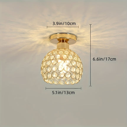1pc Modern Ceiling Light with Metallic Finish, Round Crystal Shade, E26 Base - Perfect for Hallways