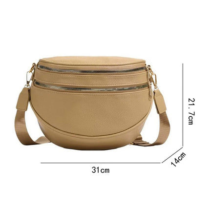 Parchment PU Leather Double Zipper Crossbody Bag