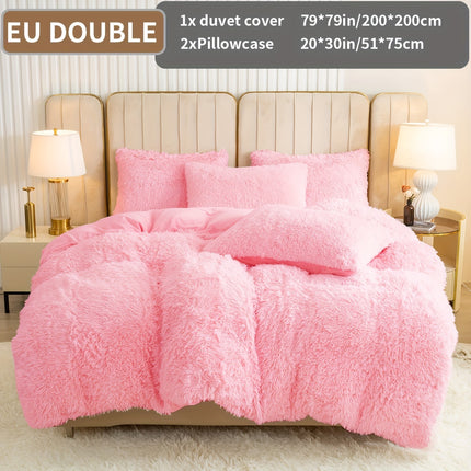 3pcs Solid Color Polyester Plush Duvet Cover Set, Winter Bedding, Machine Washable, Zipper Closure, 250-300g Fabric, Active Print, No Filler, Pillowcases Included