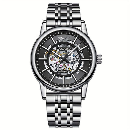 Men'S Luxury Mechanical Watch with Automatic Movement - Elegant Black Dial & Stainless Steel Strap