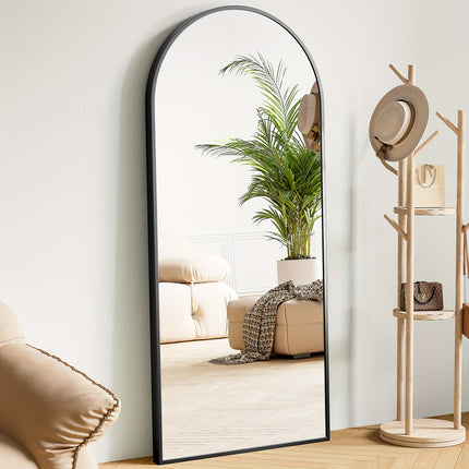 56"x19" 64''x21'' Aluminum Alloy Frame Floor Mirror, Black - Free Standing