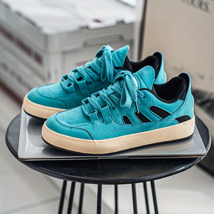 Men'S Fashionable Low-Top Skate Sneakers - Vibrant Teal, Faux Cover, Lace-Up Design