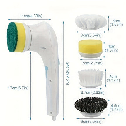 Electric Cleaning Brush with 5 Interchangeable Heads, Portable Rotary Scrubber