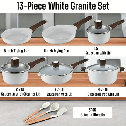 Pots and Pans Set with Lids, Granite Stone Cookware Sets Suitable for Gas, Electric,