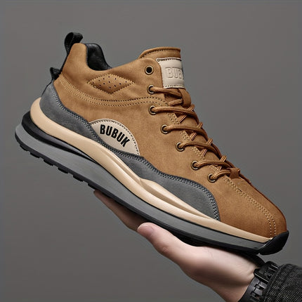 Men's Multi-Functional Mid-Top Sneakers - PU Upper & Rubber Sole, Lace-Up Outdoor/Running