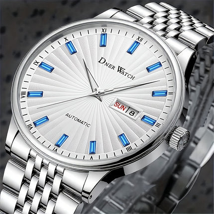 Men'S Stainless Steel Mechanical Watch with Sapphire Crystal Round Dial - Automatic Winding Movement