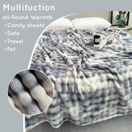 Super Soft Bubble Faux Rabbit Fur Blanket, Machine Washable, All-Season, Heavyweight Winter Blanket