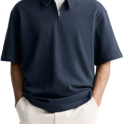 Men's Casual Zipper Polo Shirt Summer Comfortable Breathable Lapels Short-sleeved Top