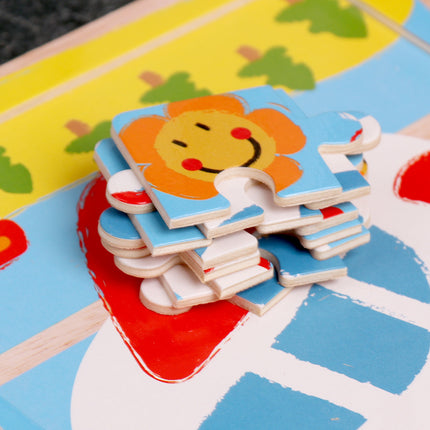 Large Wooden 9-piece Flat Puzzle Toy For Children
