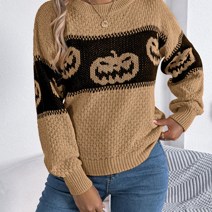 Halloween Pumpkin Pullover Sweater Fashion Long Sleeve Knitted Tops For Women Clothing