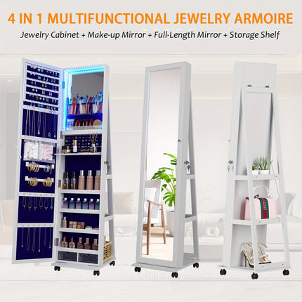 360° Rotating Jewelry Armoire with Lights, Lockable Mirror Jewelry Cabinet,