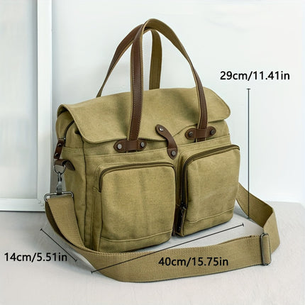 Large Capacity Multi-Compartment Canvas Men'S Bag, Stylish Men'S Shoulder Bag, Business Casual