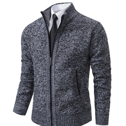 Men's Solid Color Stand Collar Cardigan Sweaters Coat
