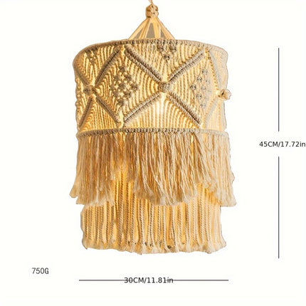 1pc Handmade Rope Woven Lampshade - Artistic Mingsu Pendant with Tassels for Home Decor