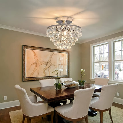 1 Modern E26 Small Crystal Pendant Light Semi-Recessed Ceiling Lamp for Farmhouse