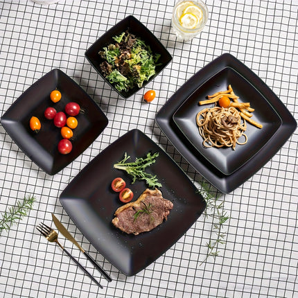 16/32pcs Plastic Tableware Set - Classic Square Lightweight Design, Durable Dinner and Salad Plates,