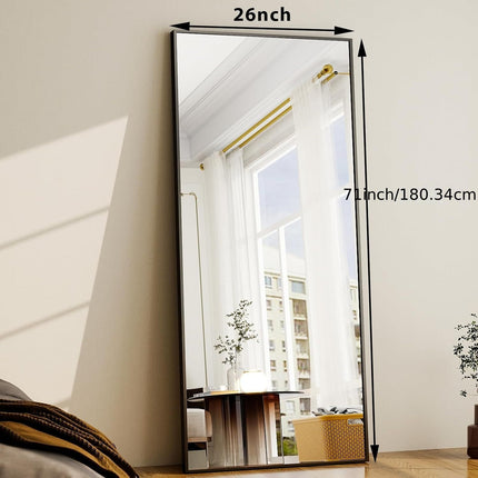 Floor Mirror Full Length Mirror 26" x 71" Rectangle, Aluminum Frame Free-Standing Wall