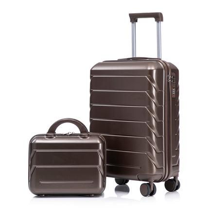 14'/20' 2 pcs/set in ABS Spinner Wheel Luggage, with Combination Lock,14' Cosmetic Case (Brown)