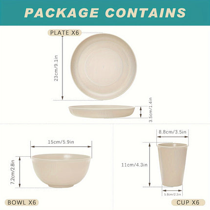 18pcs Tableware Set Made of Unbreakable Plastic Plates, Bowls, And Cups, Safe for Dishwashers