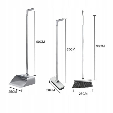 Three-Piece Broom and Dustpan Set with Upright Storage System for No-Stoop Cleaning, Broom Sweeping Set,