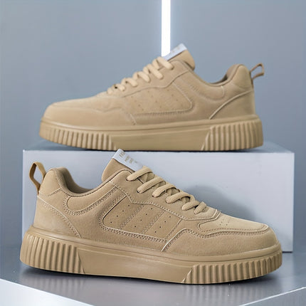 Men's Lightweight Lace-Up Casual Sneakers - Stylish Beige Low-Top Skate Shoes with Durable MD Sole,