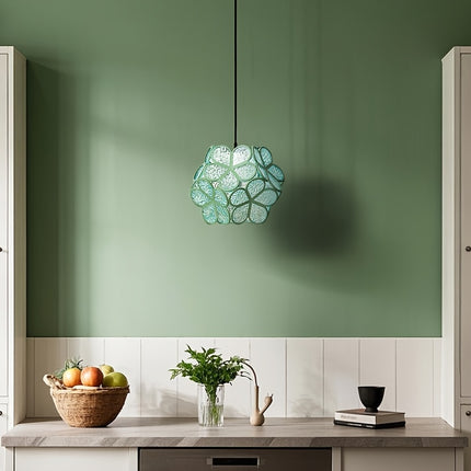 Deco Metallic Green Lampshade - Vintage-Inspired, Matte Finish, Plastic & Metal Construction