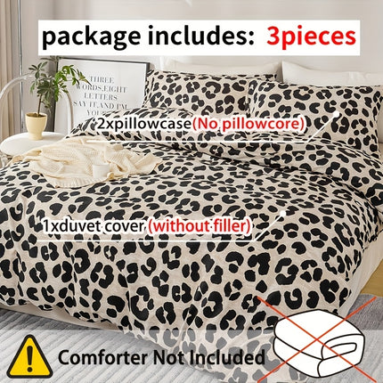 3pcs Leopard Print Duvet Cover Set - & Animal Print, Zipper Closure, Machine Washable
