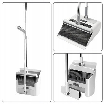 Three-Piece Broom and Dustpan Set with Upright Storage System for No-Stoop Cleaning, Broom Sweeping Set,