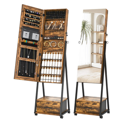 Full-Length Mirror, 360° Swivel Jewelry Armoire, Large Jewelry Storage With Lockable,