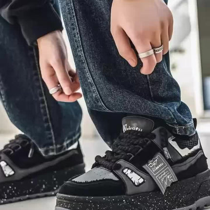 Men's Retro Skate Sneakers - Green & White Color Block, Thick Rubber Sole, Shock Absorbing Casual Sneakers