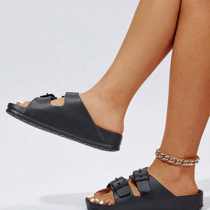 Black Double-buckle EVA Slippers