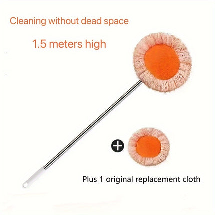 1set Stainless Steel Ceiling Mop - Long-Reach Rotating Floor Mop with 2 Original Mop