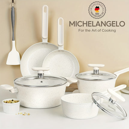 10-Piece White Granite Cookware Set - Durable Non-Stick Coatings, Complete Pots and Pans Set