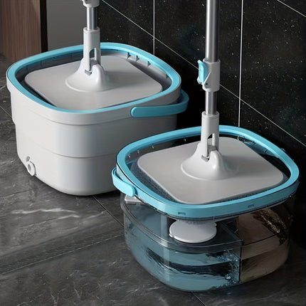 1set, Three Fiber Cloth Heads, Rotating Head Hand-free Mop with Bucket for Sewage Separation