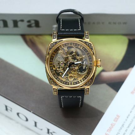 1pc Boys Men's Mechanical Tourbillon Watch - Automatic Mechanical Movement with Golden