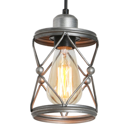 Industrial Pendant Lighting for Kitchen Island, Rustic Mini Cage Pendant Light, Farmhouse Pendant Lamp with Silver Grey Adjustable for Dining Room, Hallway, Entryway, Bedroom