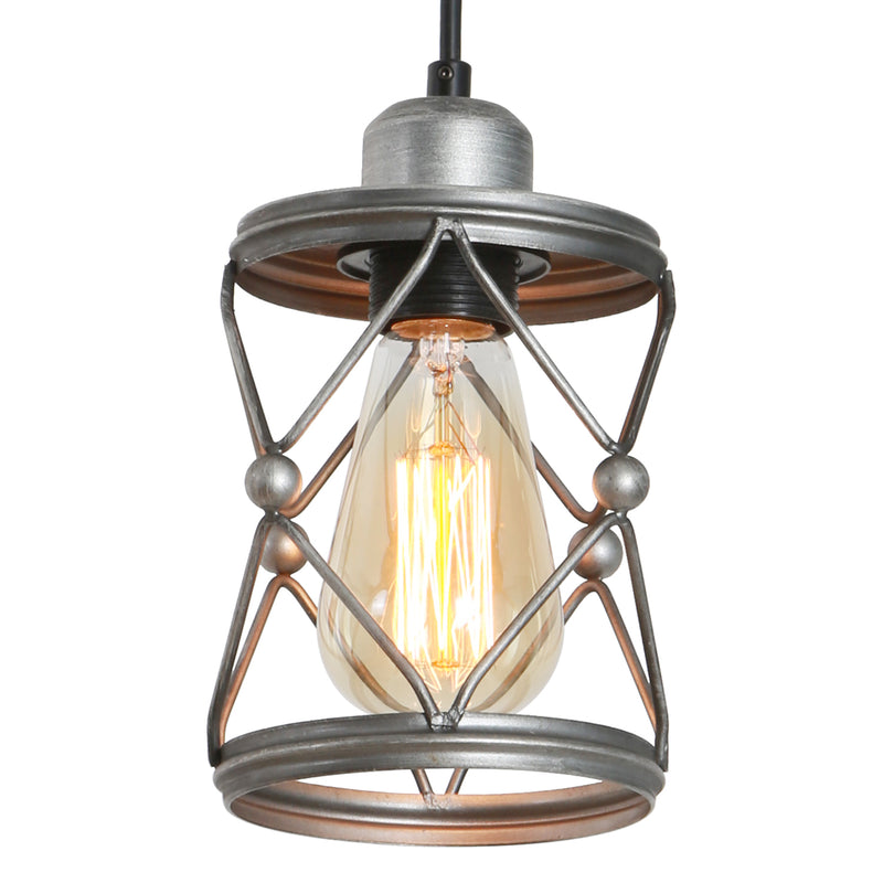 Industrial Pendant Lighting for Kitchen Island, Rustic Mini Cage Pendant Light, Farmhouse Pendant Lamp with Silver Grey Adjustable for Dining Room, Hallway, Entryway, Bedroom